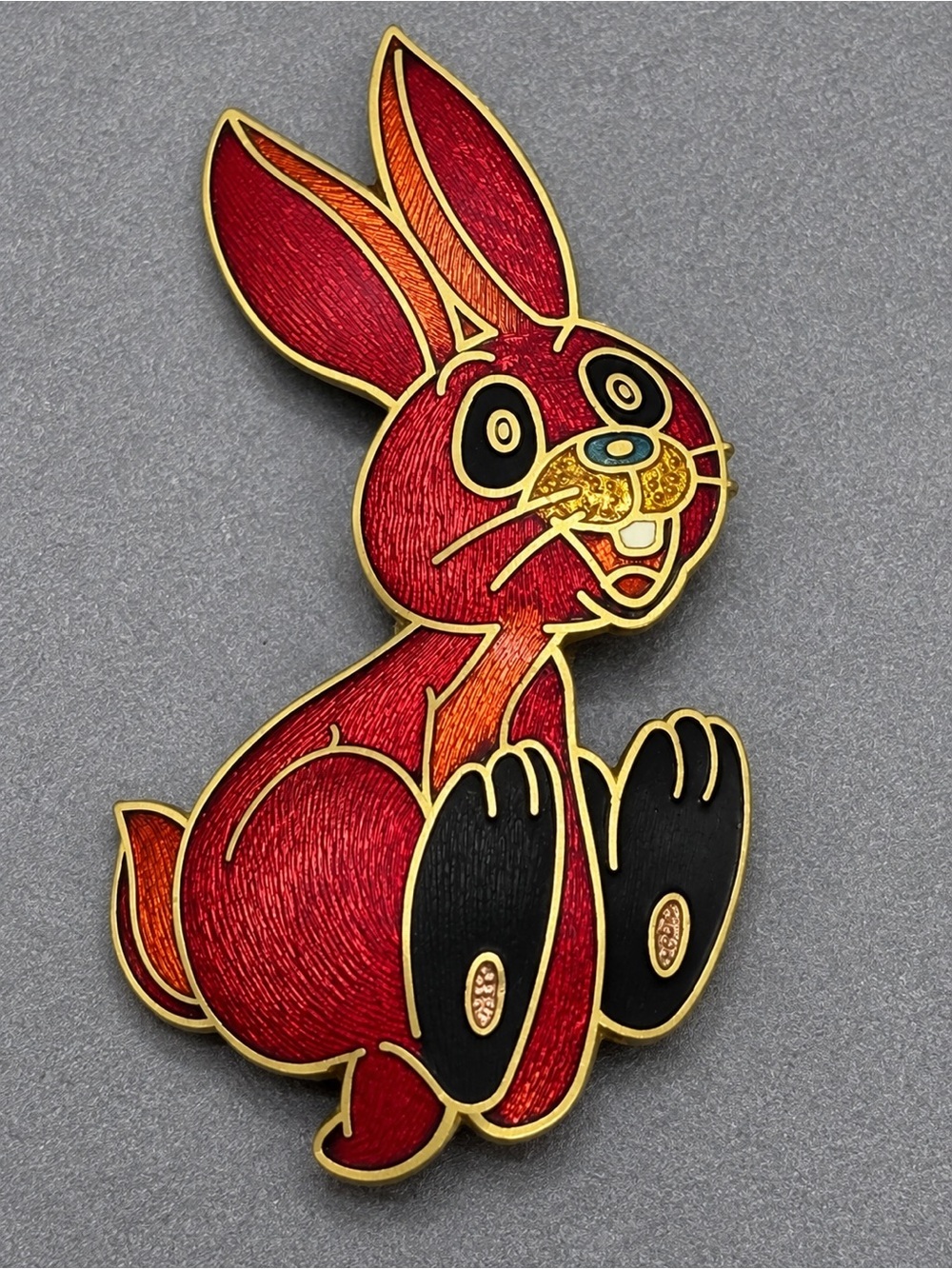 Red Bunny Cloisonné  Brooch with Gold Trim #cz511
